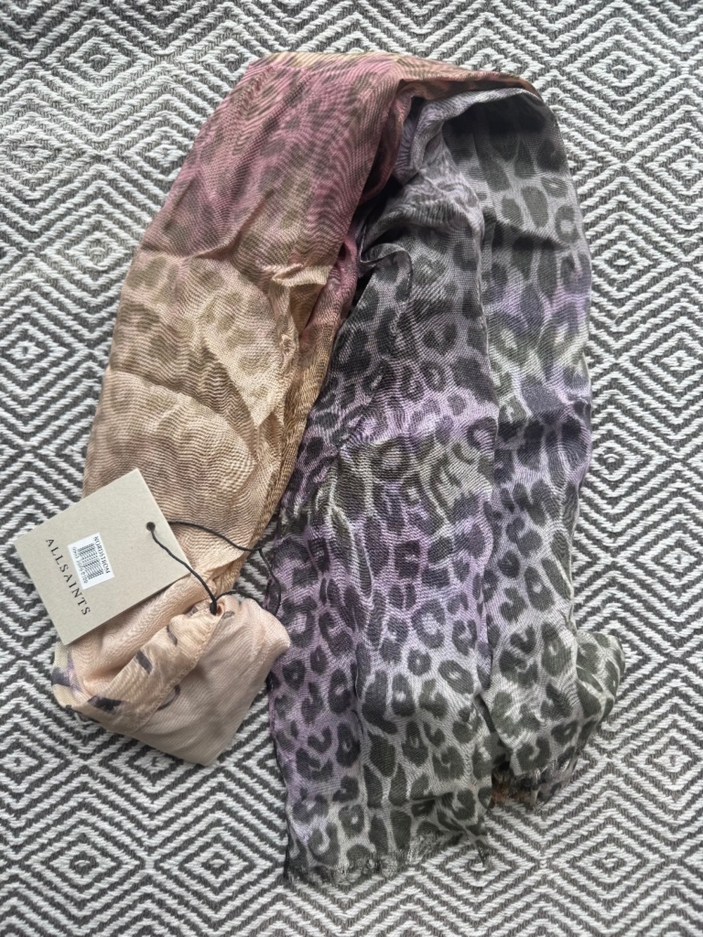 AllSaints Leopard Print Gradient Scarf with Tags